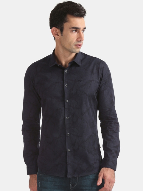 

Flying Machine Men Navy Blue Slim Fit Printed Casual Shirt