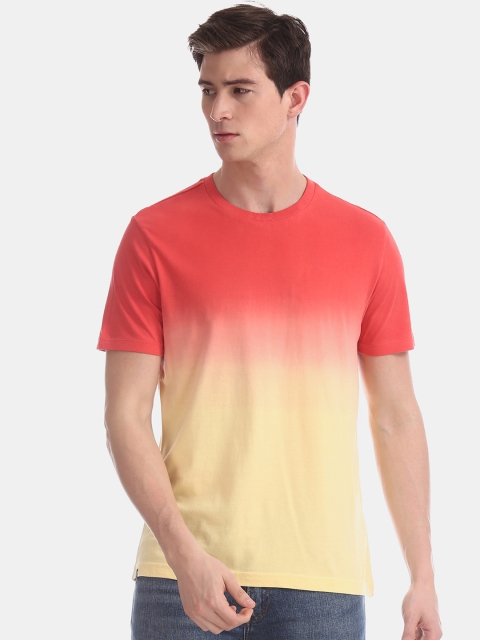 

Aeropostale Men Orange Yellow Colourblocked Round Neck Pure Cotton T-shirt