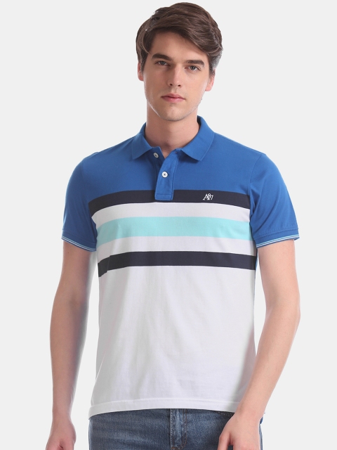 

Aeropostale Men White Striped Polo Collar Pure Cotton T-shirt