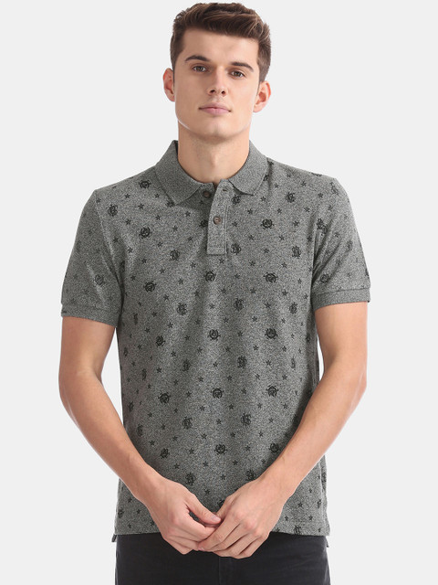 

U.S. Polo Assn. Men Grey Printed Polo Collar Pure Cotton T-shirt