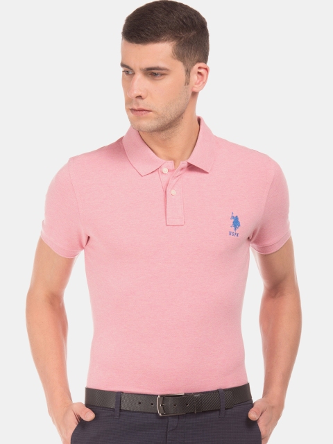

U.S. Polo Assn. Men Pink Solid Polo Collar T-shirt