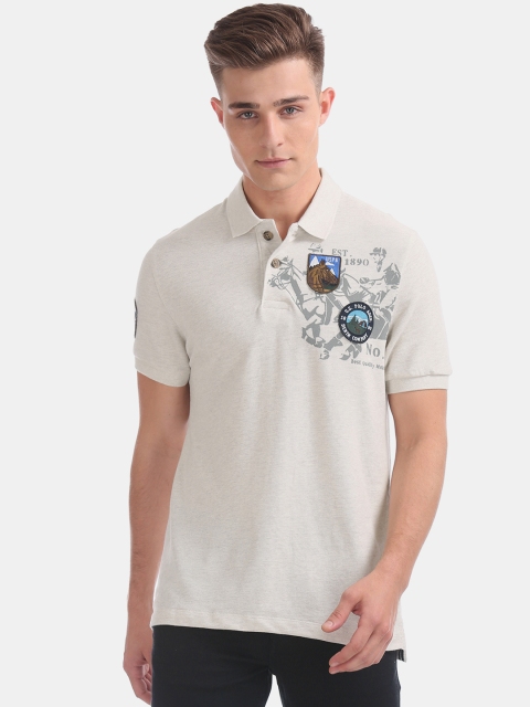 

U.S. Polo Assn. Men Off-White Printed Polo Collar T-shirt