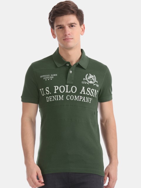 

U.S. Polo Assn. Men Green Printed Polo Collar T-shirt