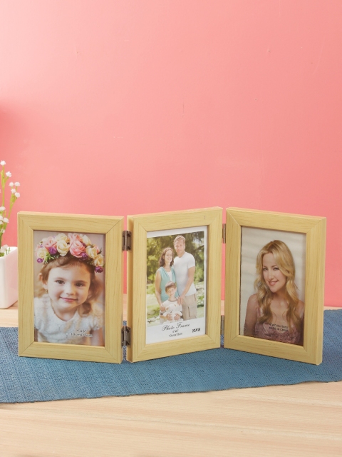 

WISHTANK Beige Solid Vertical Unique Tabletop Photo Frame for 3 Photos