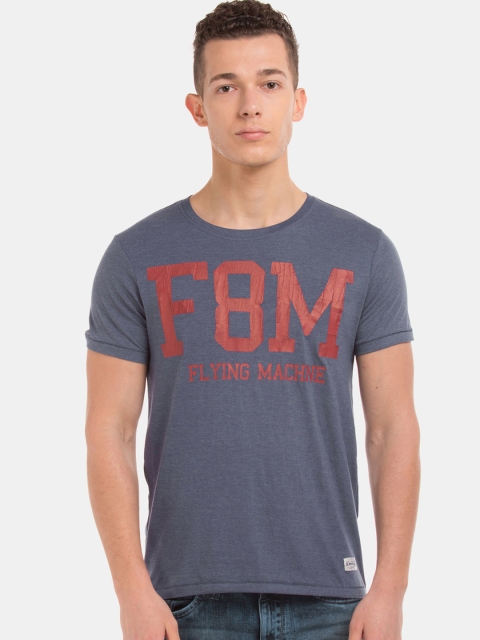 

Flying Machine Men Blue Printed Round Neck T-shirt