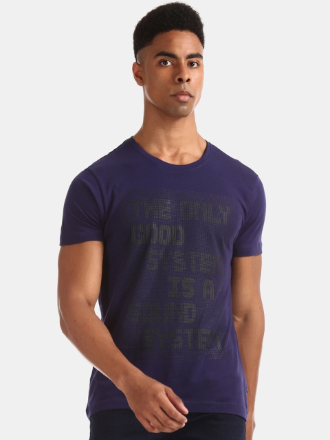 

Flying Machine Men Navy Blue Printed Round Neck T-shirt