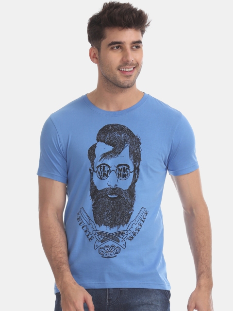

Flying Machine Men Blue Printed Round Neck Pure Cotton T-shirt