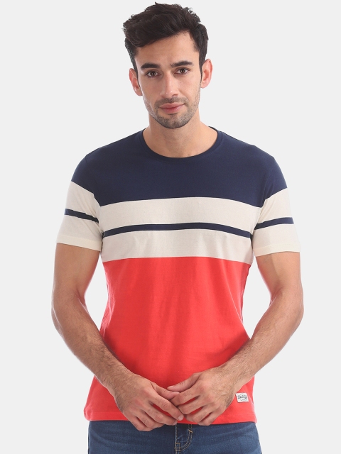 

Flying Machine Men Navy Blue & Red Striped Round Neck T-shirt