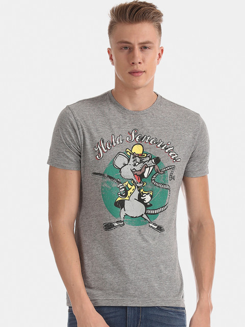 

Flying Machine Men Grey Graphic Print Round Neck T-shirt