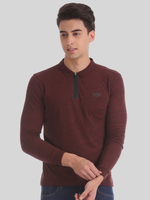 

Flying Machine Men Maroon Solid Polo Collar T-shirt