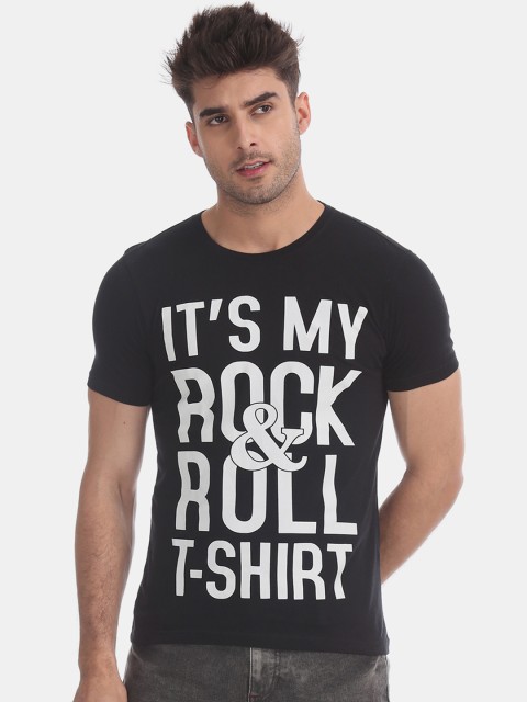 

Flying Machine Men Black Printed Round Neck T-shirt