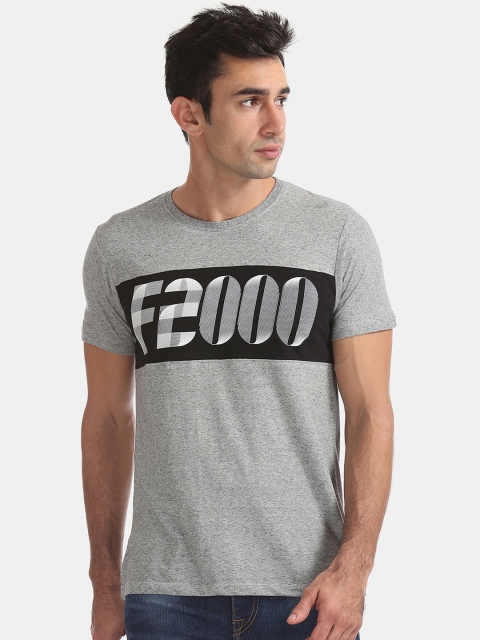 

Flying Machine Men Grey Printed Round Neck T-shirt