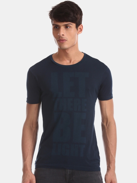 

Flying Machine Men Blue Printed Round Neck T-shirt