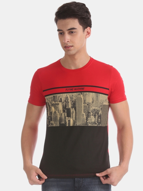 

Flying Machine Men Red Black Printed Round Neck Pure Cotton T-shirt
