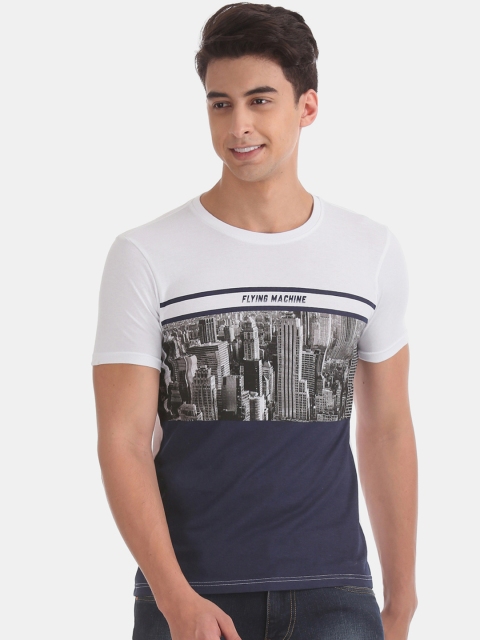 

Flying Machine Men White Printed Round Neck T-shirt