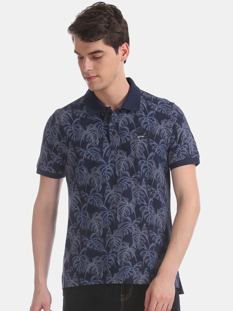 

Flying Machine Men Navy Blue Printed Polo Collar T-shirt