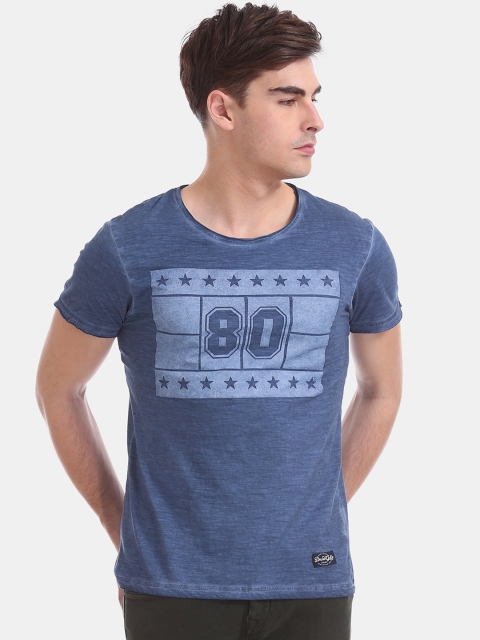 

Flying Machine Men Blue Printed Round Neck T-shirt