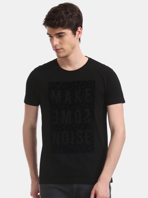 

Flying Machine Men Black Tonal Flock Printed Round Neck T-shirt