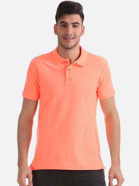 

Flying Machine Men Peach-Coloured Solid Polo Collar T-shirt