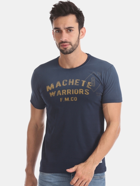 

Flying Machine Men Navy Blue Printed Round Neck T-shirt