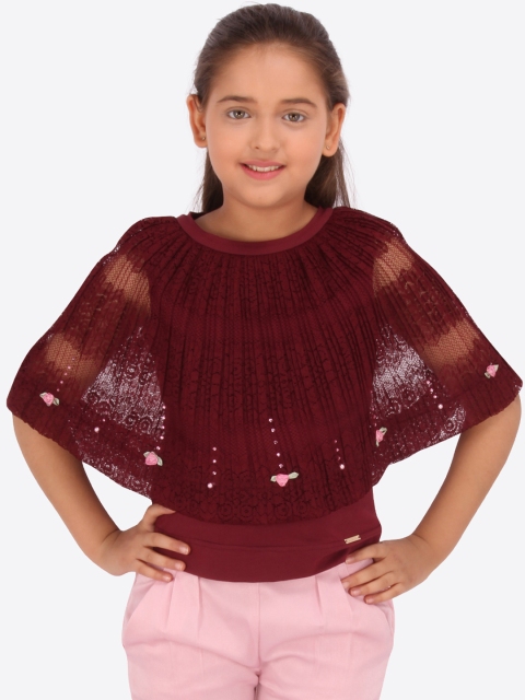 

CUTECUMBER Girls Maroon Self Design Cape Top