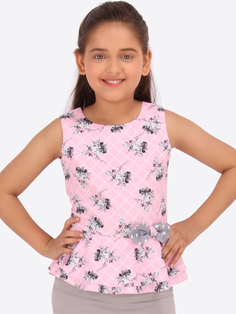 

CUTECUMBER Girls Pink & Grey Floral Printed Peplum Top