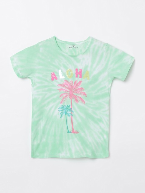 

Fame Forever by Lifestyle Girls Green Printed Pure Cotton Top