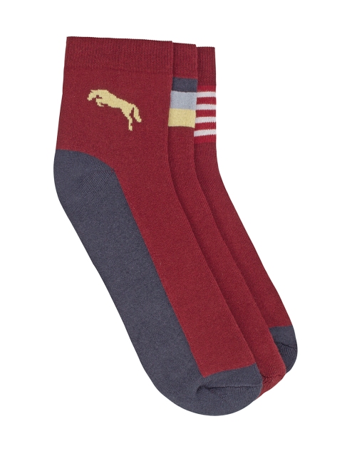 

JUMP USA Men Pack of 3 Red & Grey Patterned Ankle-Length Socks