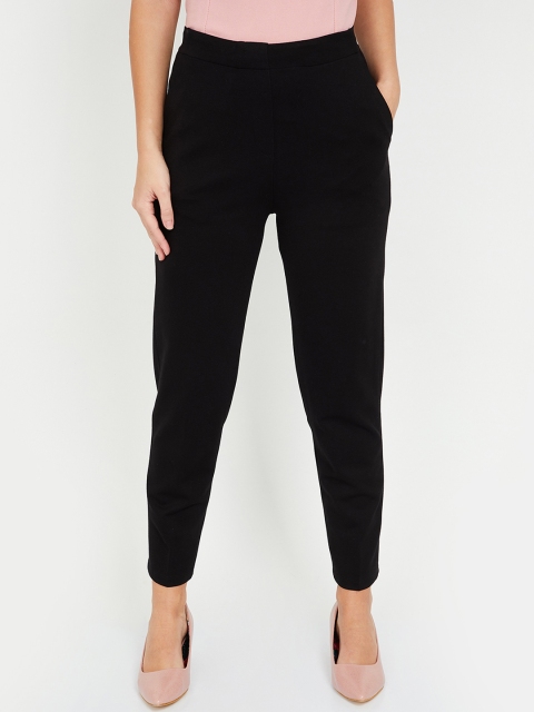 

CODE by Lifestyle Women Black Solid Regular Trousers