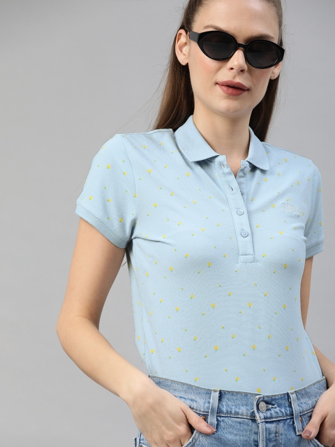 

Levis Women Blue Printed Polo Collar T-shirt