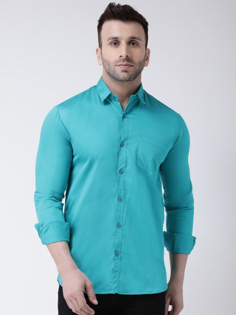 

Hangup Men Turquoise Blue Smart Slim Fit Solid Casual Shirt
