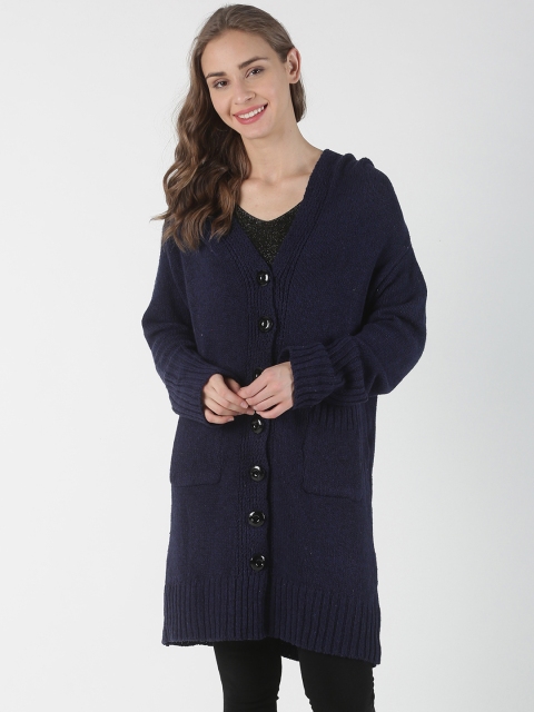 

Blue Saint Women Navy Blue Self Design Cardigan Sweater