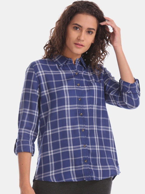 

U.S. Polo Assn. Women Navy Blue & White Regular Fit Checked Casual Shirt