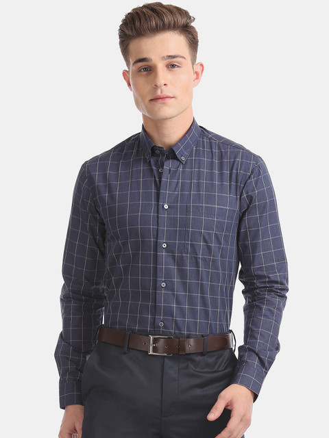 

Arrow New York Men Navy Blue Slim Fit Checked Formal Shirt