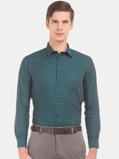 

Arrow New York Men Green & Black Slim Fit Jacquard Checked Formal Shirt