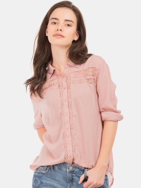 

Aeropostale Women Pink Regular Fit Solid Casual Shirt With Lace Detail