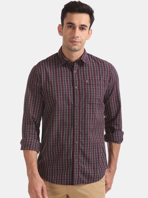 

Arrow Blue Jean Co. Men Maroon & Brown Slim Fit Checked Casual Shirt