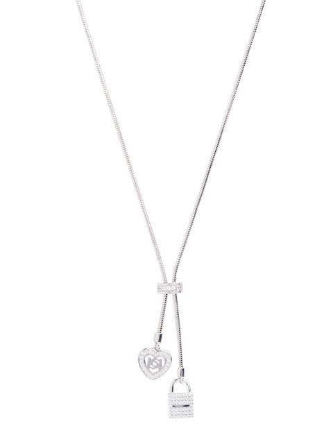 

Bebe Women Silver-Toned Signature Logo Heart & Lock Pendant With Chain