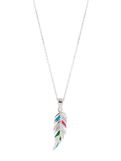

bebe Women White 925 Sterling Silver Enamelled Leaf-Shaped Pendant with Chain