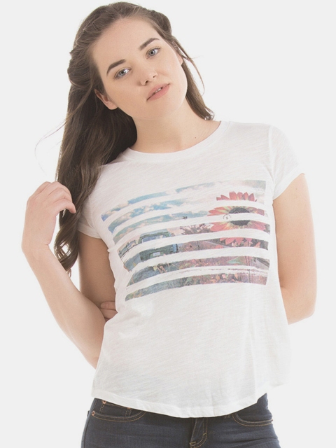 

Aeropostale Women Off-White Printed Round Neck T-shirt