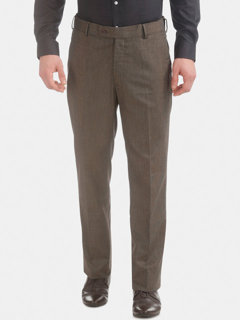 

Arrow Men Olive Brown Regular Fit Solid Formal Trousers