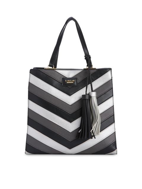 

bebe Black & Grey Striped Handheld Bag