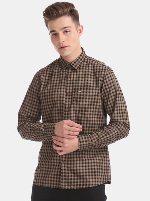

Arrow Sport Men Brown & Beige Slim Fit Checked Casual Shirt