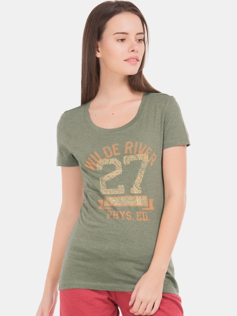 

Aeropostale Women Green Printed Round Neck T-shirt