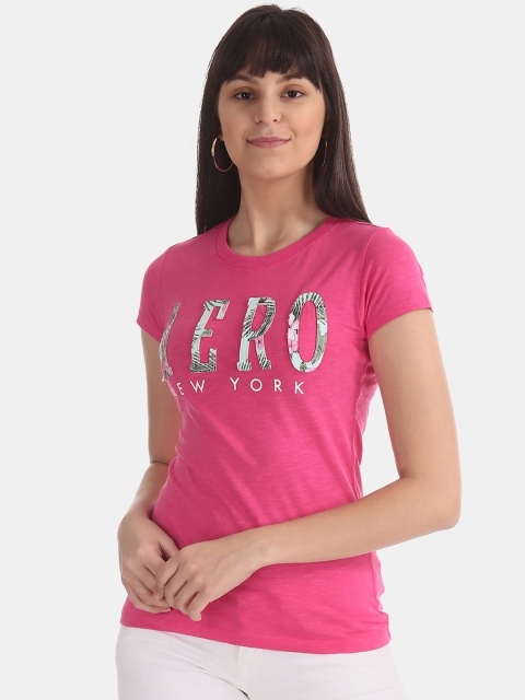 

Aeropostale Women Pink Printed Round Neck T-shirt