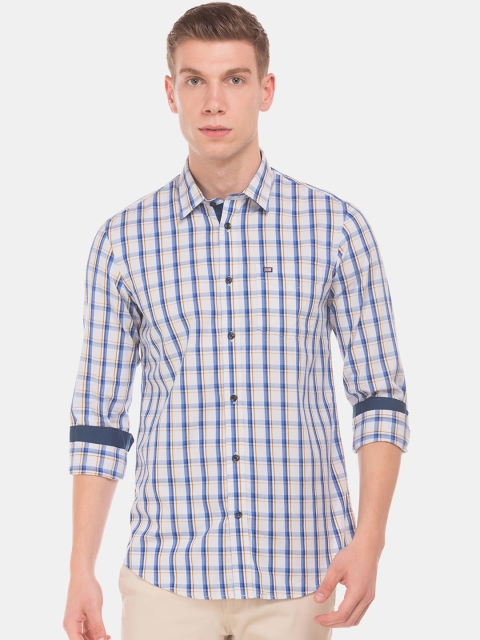 

Arrow Sport Men White & Blue Slim Fit Checked Casual Shirt