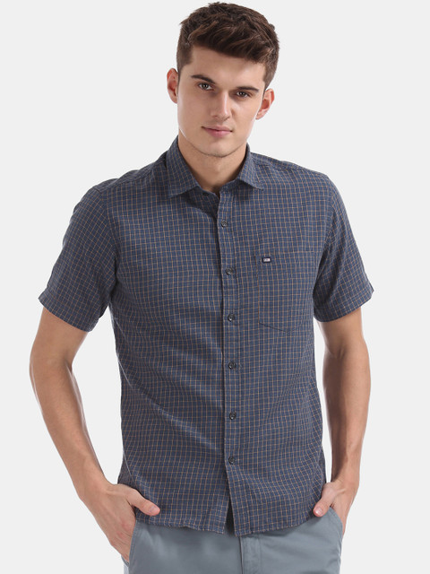 

Arrow Sport Men Navy Blue Regular Fit Checked Casual Shirt