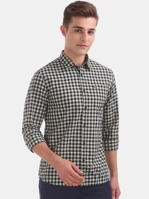 

Arrow Sport Men Yellow & Navy Blue Slim Fit Checked Casual Shirt