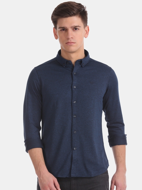

Arrow Sport Men Navy Blue Slim Fit Solid Casual Heathered Shirt