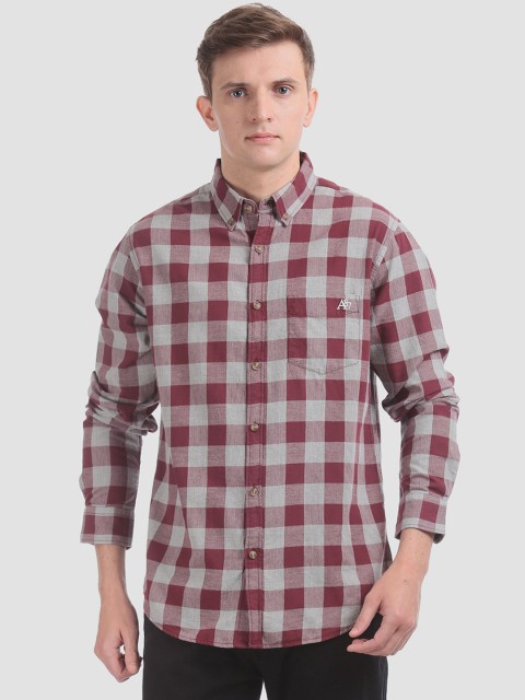

Aeropostale Men Maroon & Grey Slim Fit Checked Casual Shirt